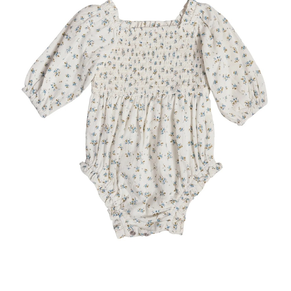 Ivy City Co Cream Floral Smocked Romper